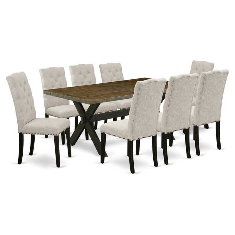 East West Furniture X-Style 9-piece Wood Dining Set in White/Dark Khaki