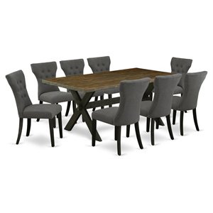 East West Furniture X-Style 9-piece Wood Dining Room Set in Dark Gotham Gray