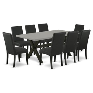 East West Furniture X-Style 9-piece Wood Dining Set in Gray/Black