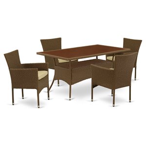 East West Furniture Oslo 5-piece Modern Metal Patio Set in Brown