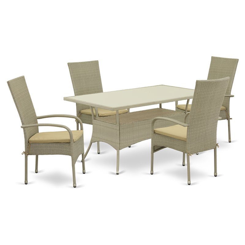 East West Furniture Oslo 5-piece Modern Metal Patio Dining Set in Natural