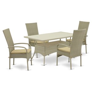 East West Furniture Oslo 5-piece Modern Metal Patio Dining Set in Natural