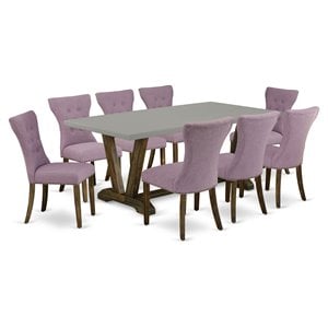 East West Furniture V-Style 9-piece Wood Dining Table Set in Dahlia Purple