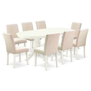 East West Furniture Vancouver 9-piece Wood Dining Set in Linen White/Light Beige