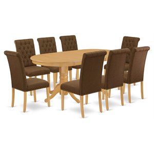 East West Furniture Vancouver 9-piece Wood Dining Set in Oak/Dark Coffee