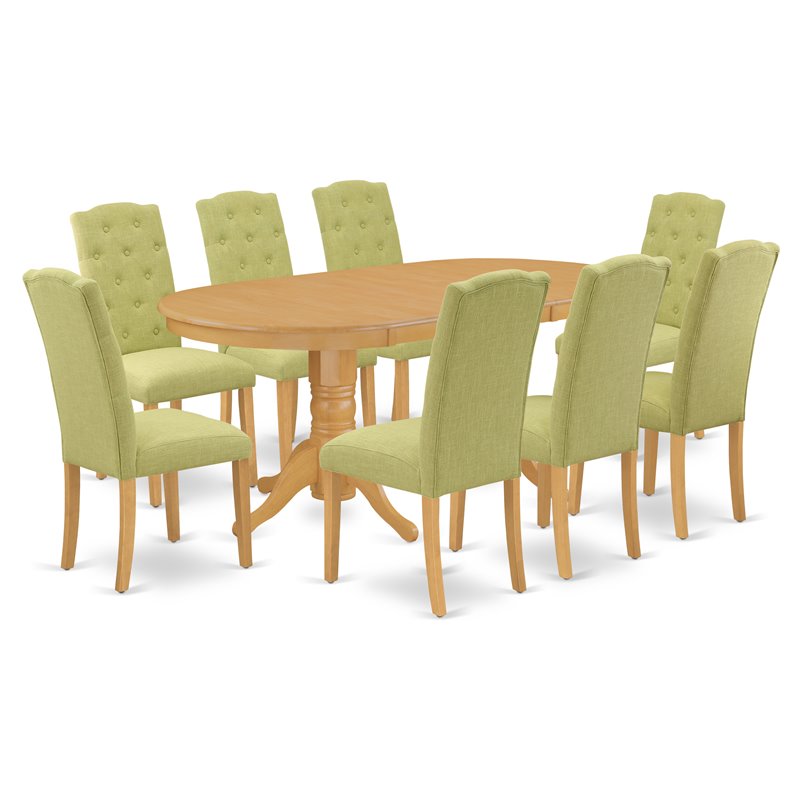 East West Furniture Vancouver 9-piece Wood Dining Set in Oak/Lime Green