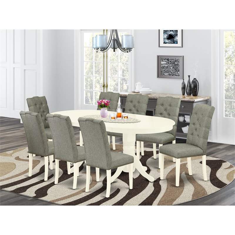 East West Furniture Vancouver 9-piece Wood Dinette Set in Linen White