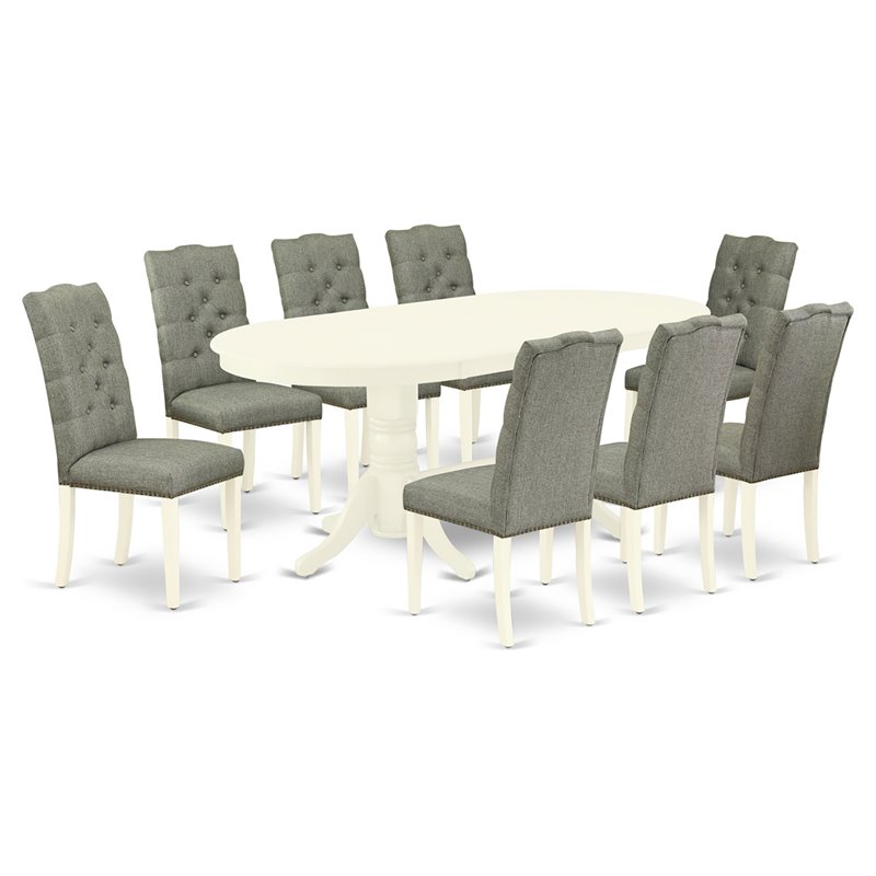 East West Furniture Vancouver 9-piece Wood Dinette Set in Linen White
