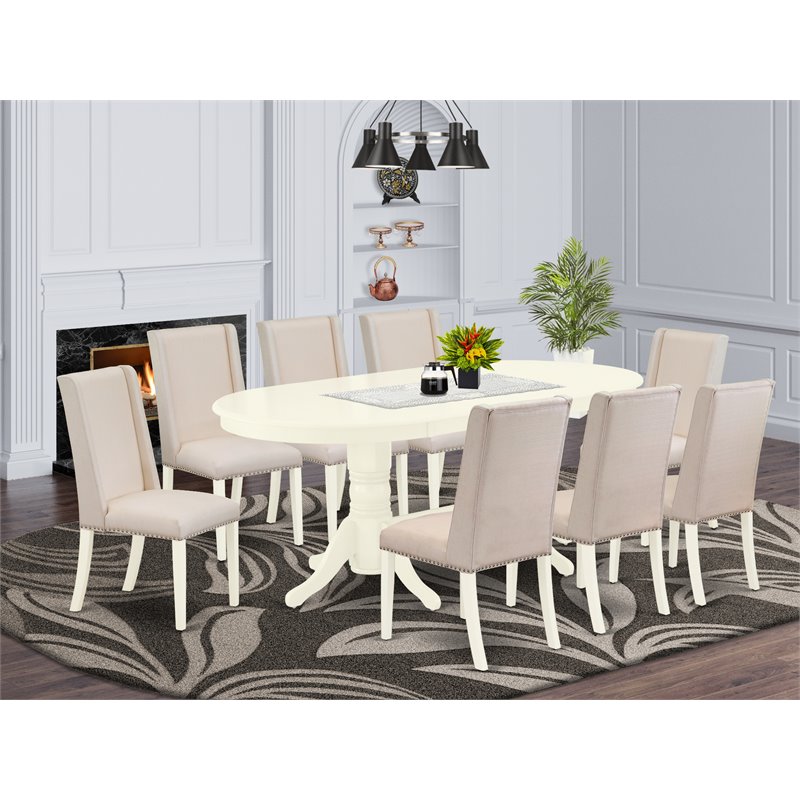 East West Furniture Vancouver 9-piece Wood Kitchen Table Set in Linen White