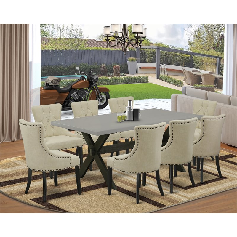 East West Furniture X-Style 9-piece Wood Dining Set in Black/Light Beige