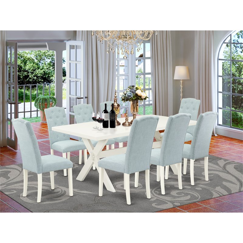 East West Furniture X-Style 9-piece Wood Dining Table Set in Baby Blue