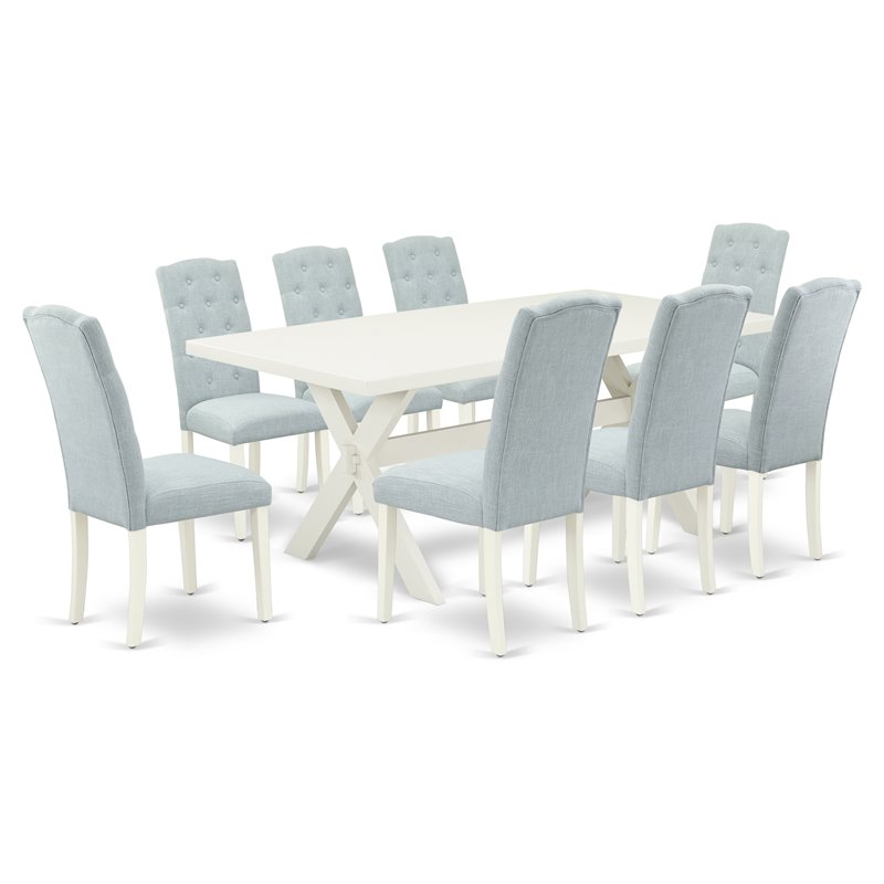 East West Furniture X-Style 9-piece Wood Dining Table Set in Baby Blue