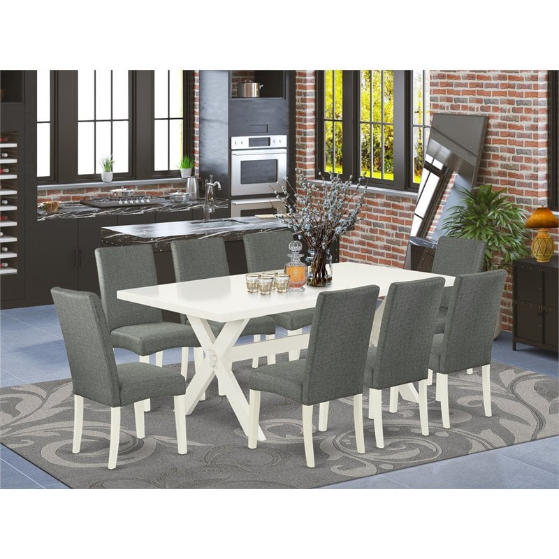 East West Furniture X-Style 9-piece Wood Dining Table Set in Gray