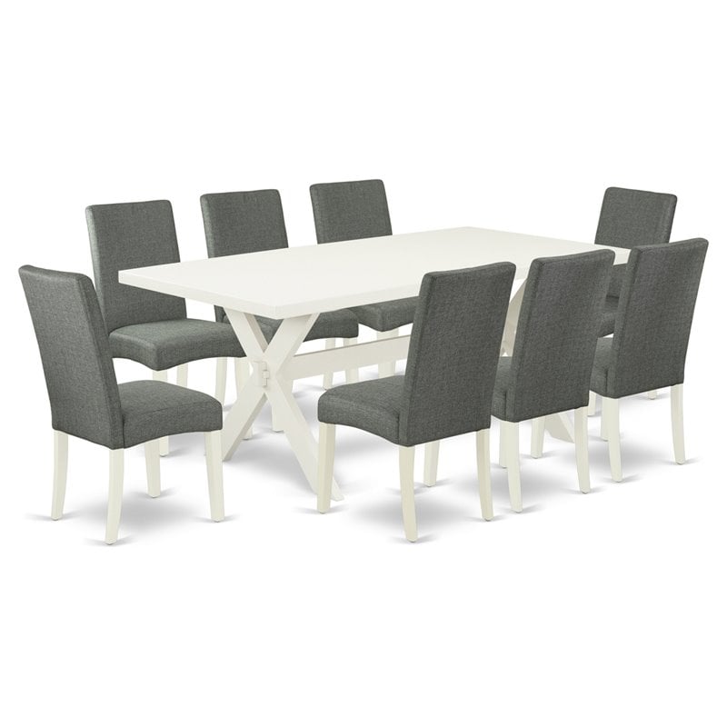 East West Furniture X-Style 9-piece Wood Dining Table Set in Gray