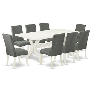 East West Furniture X-Style 9-piece Wood Dining Table Set in Gray