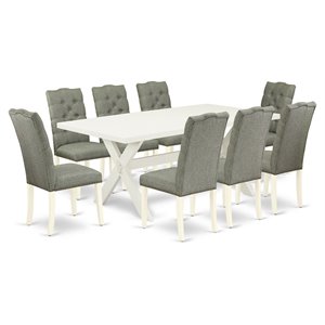 East West Furniture X-Style 9-piece Traditional Wood Kitchen Set in Gray