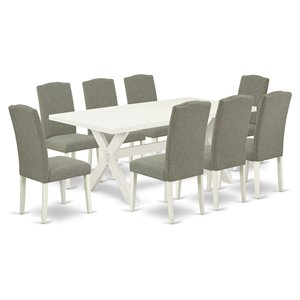 East West Furniture X-Style 9-piece Wood Dining Set in Dark Shitake Gray
