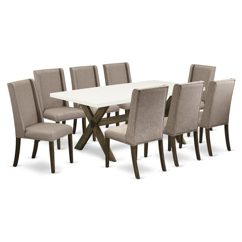 East West Furniture X-Style 9-piece Dining Table and Chair Set in Dark Brown