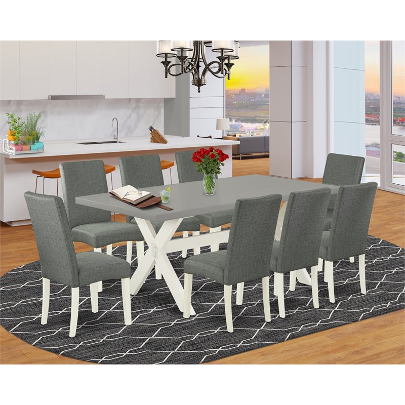 East West Furniture X-Style 9-piece Wood Dinette Table Set in Linen White