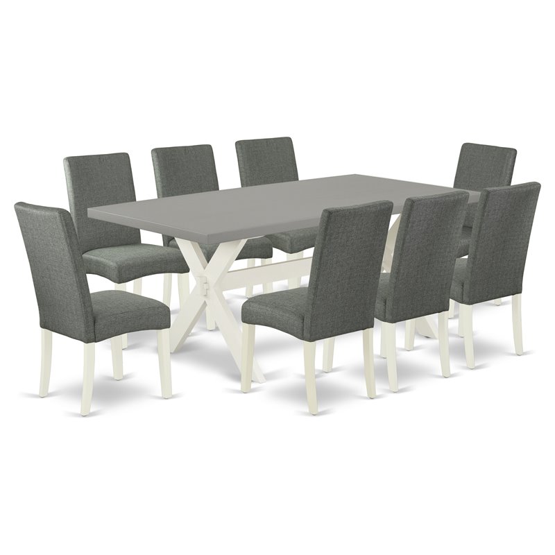 East West Furniture X-Style 9-piece Wood Dinette Table Set in Linen White