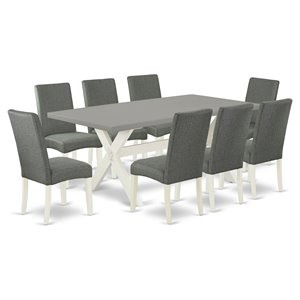 East West Furniture X-Style 9-piece Wood Dinette Table Set in Linen White