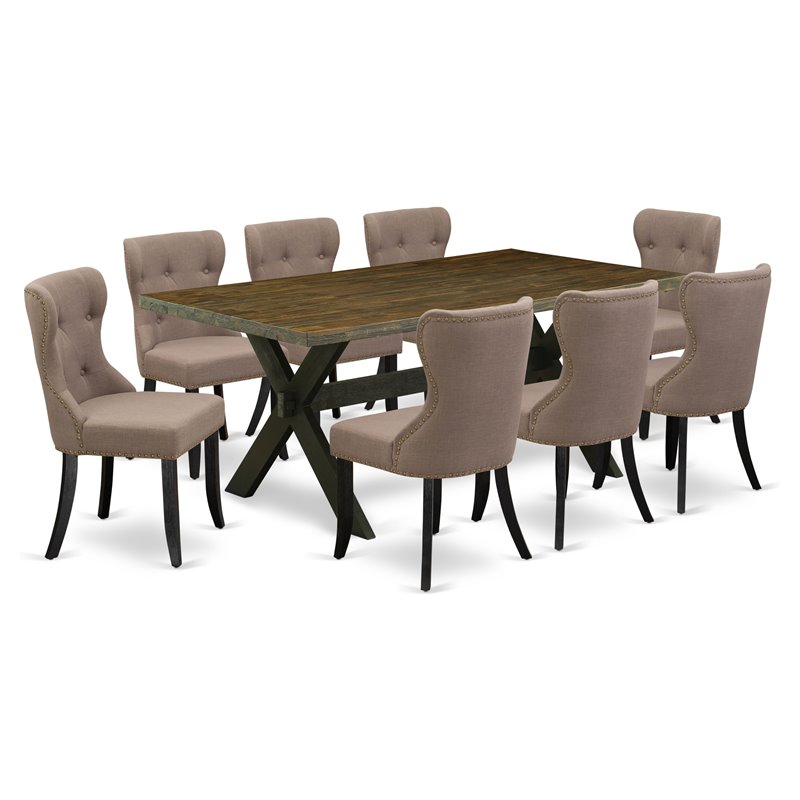 East West Furniture X-Style 9-piece Wood Dining Set in Black/Coffee