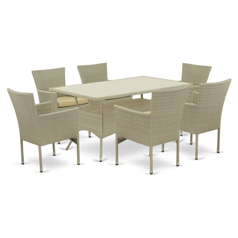 East West Furniture Oslo 7-piece Modern Metal Patio Set in Natural