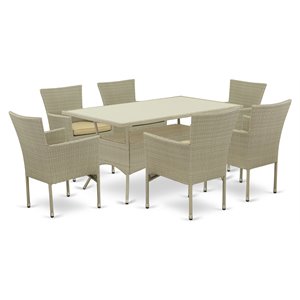 East West Furniture Oslo 7-piece Modern Metal Patio Set in Natural