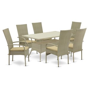 East West Furniture Oslo 7-piece Modern Metal Patio Dining Set in Natural
