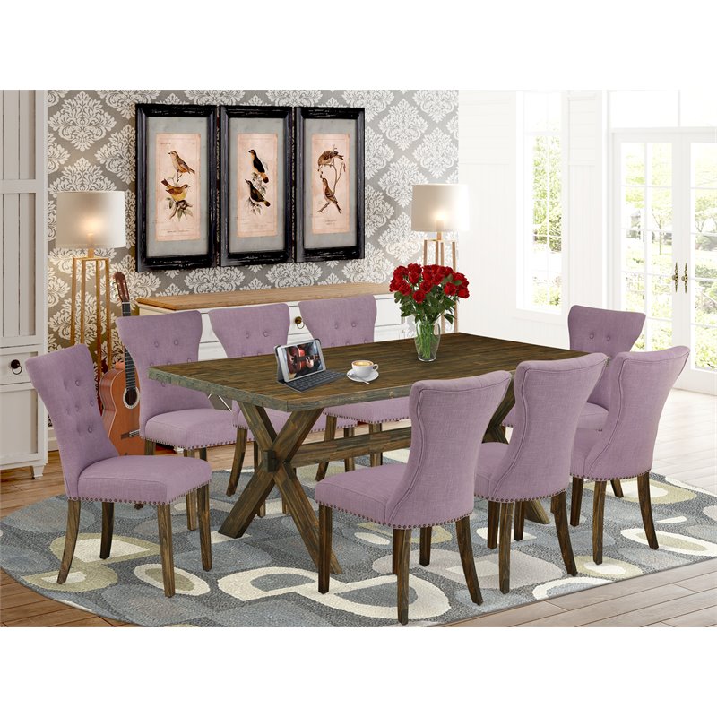 East West Furniture X-Style 9-piece Traditional Wood Dining Set in Dahlia Purple