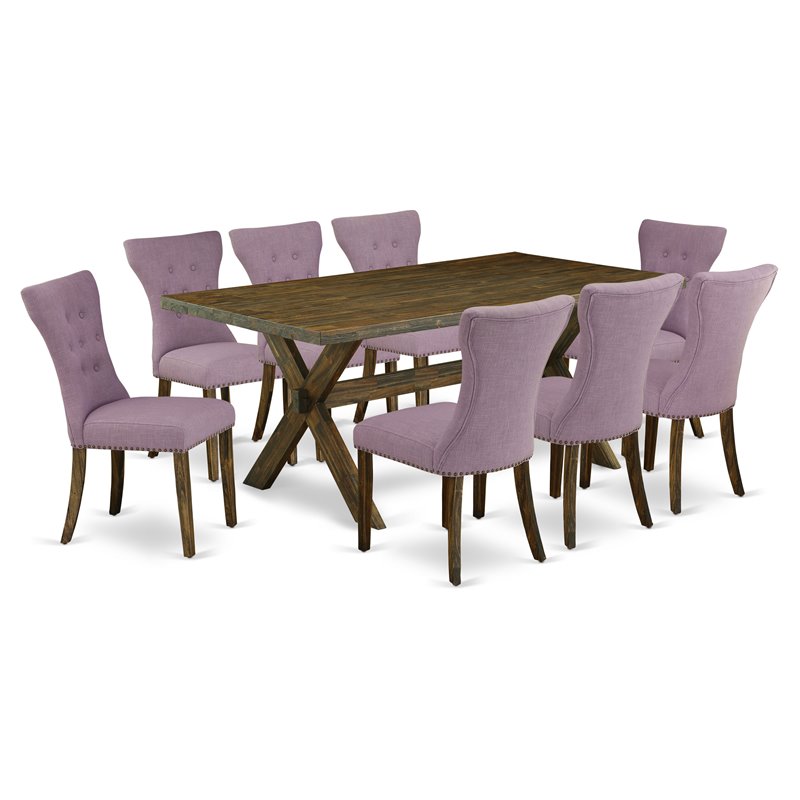East West Furniture X-Style 9-piece Traditional Wood Dining Set in Dahlia Purple