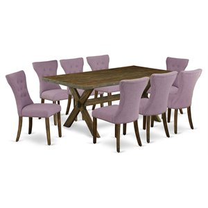 East West Furniture X-Style 9-piece Traditional Wood Dining Set in Dahlia Purple
