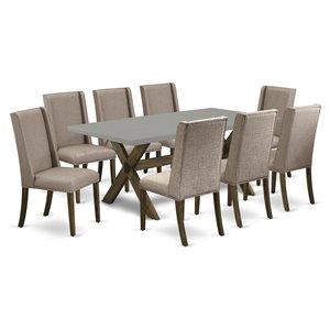 East West Furniture X-Style 9-piece Wood Dining Room Set in Dark Khaki Brown