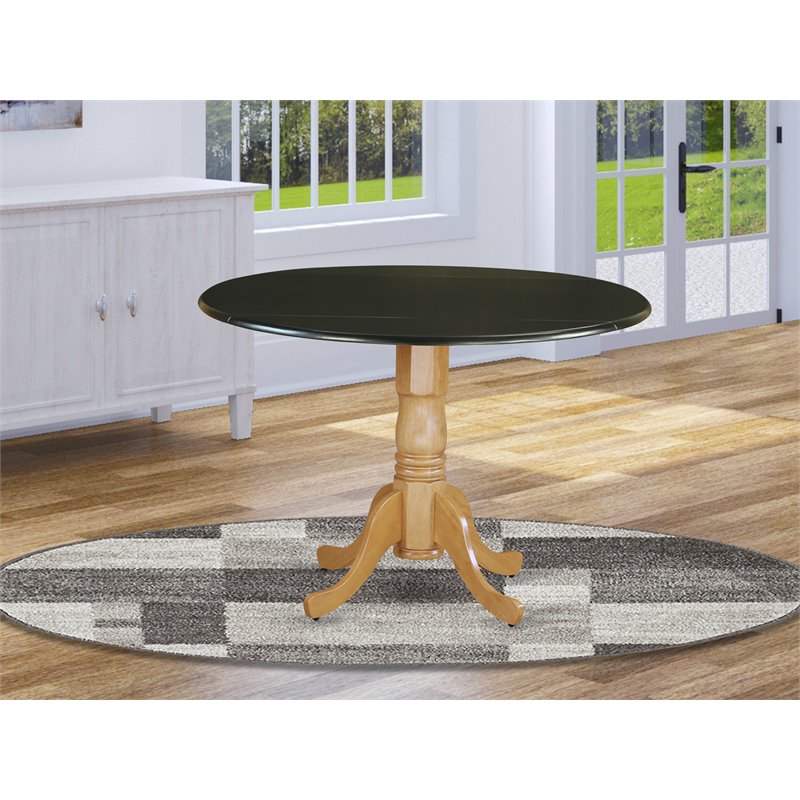 East West Furniture Dublin Round Traditional Wood Dining Table in Black and Oak