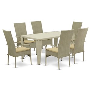 East West Furniture Gudhjem 7-piece Metal Patio Set with Armchairs in Natural
