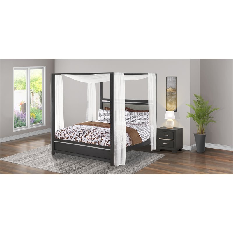 East West Furniture Denali 2-piece Wood Queen Bedroom Set in Brush Gray