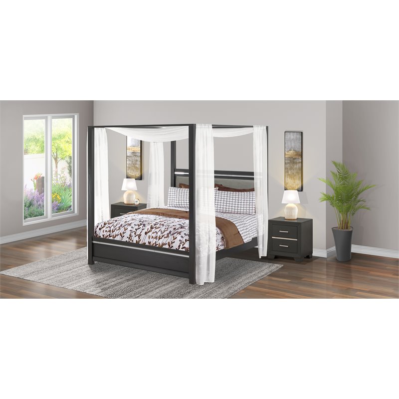 East West Furniture Denali 3-piece Wood Bedroom Set in Brush Gray