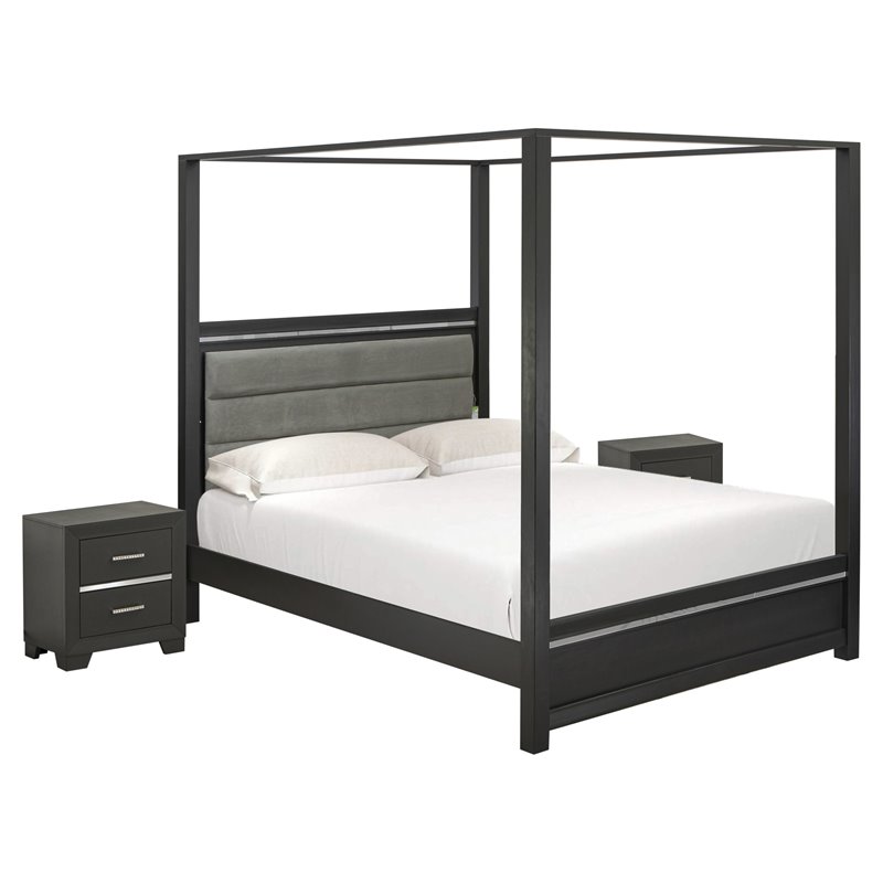 East West Furniture Denali 3-piece Wood Bedroom Set in Brush Gray