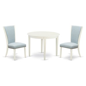 East West Furniture Boston 3-piece Wood Dining Set in Linen White/Baby Blue