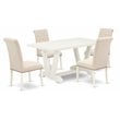 East West Furniture V-Style 5-piece Wood Dining Table Set in Linen White