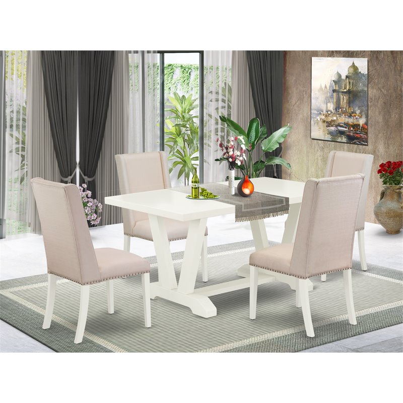 East West Furniture V-Style 5-piece Wood Kitchen Set in Linen White