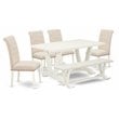 East West Furniture V-Style 6-piece Wood Dining Table Set in Linen White