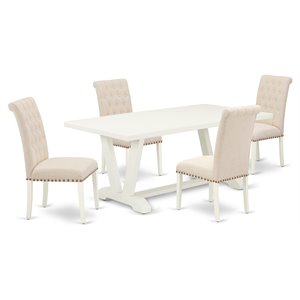 east west furniture v-style 5-piece wood dinette table set in linen white