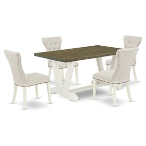 East West Furniture V-Style 5-piece Wood Dining Set in Linen White/Doeskin