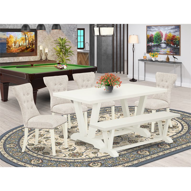 East West Furniture V-Style 6-piece Wood Kitchen Set in Linen White