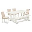 East West Furniture V-Style 6-piece Wood Kitchen Table Set in Linen White