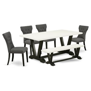 East West Furniture V-Style 6-piece Wood Dining Set in White/Gray/Black