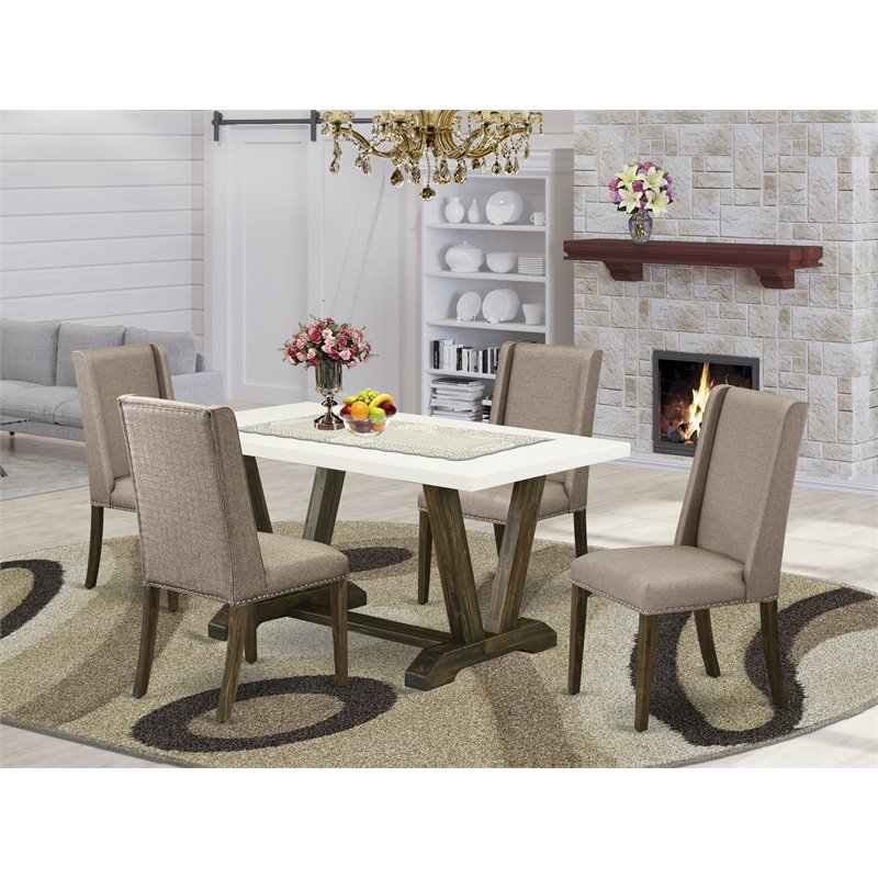 East West Furniture V-Style 5-piece Wood Dinette Set in Jacobean Brown