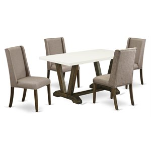 East West Furniture V-Style 5-piece Wood Dinette Set in Jacobean Brown