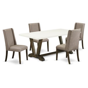 east west furniture v-style 5-piece wood dinette table set in jacobean brown